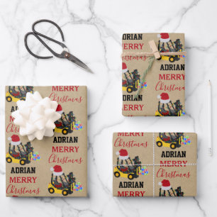 Christmas Gabelstapler Kraft Geschenkpapier Set