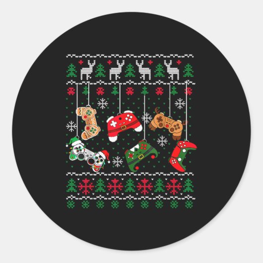 Christmas Game Controller Xmas Ugly Sweater Boys K Runder Aufkleber (Vorderseite)