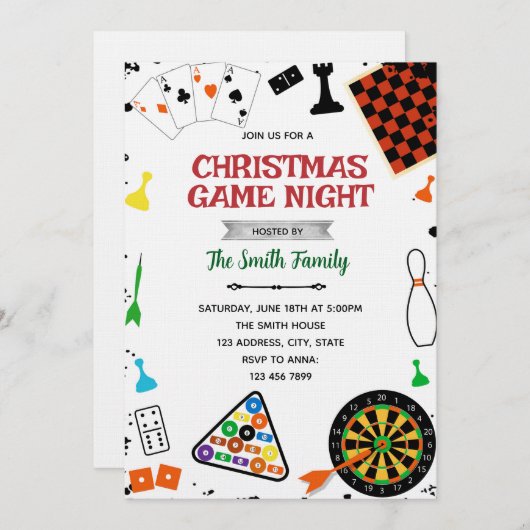 Christmas Game night party invitation Einladung (Vorne/Hinten)