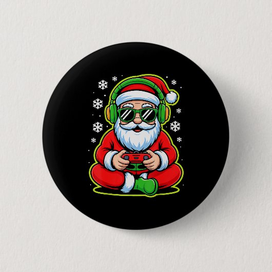 Christmas Gamer Boys Kids Santa Play Video Game Button (Vorderseite)