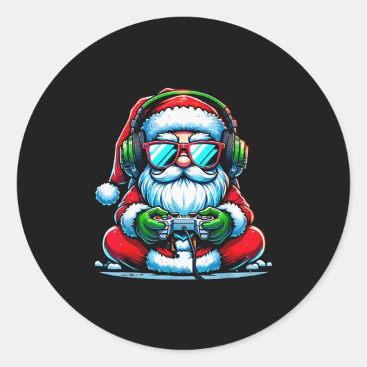 Christmas Gamer Boys Video Game Santa Xmas Runder Aufkleber (Vorderseite)