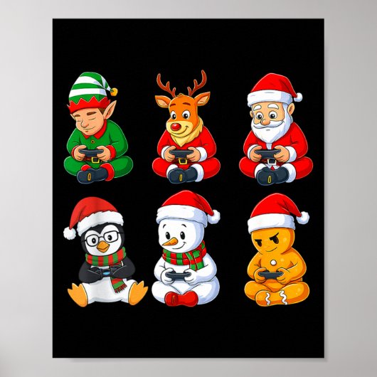 Christmas Gamer Boys Video Games Santa Elf Reindee Poster (Vorne)