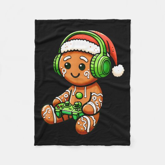 Christmas Gamer Gingerbread Santa Hat Xmas Gaming Fleecedecke (Vorderseite)