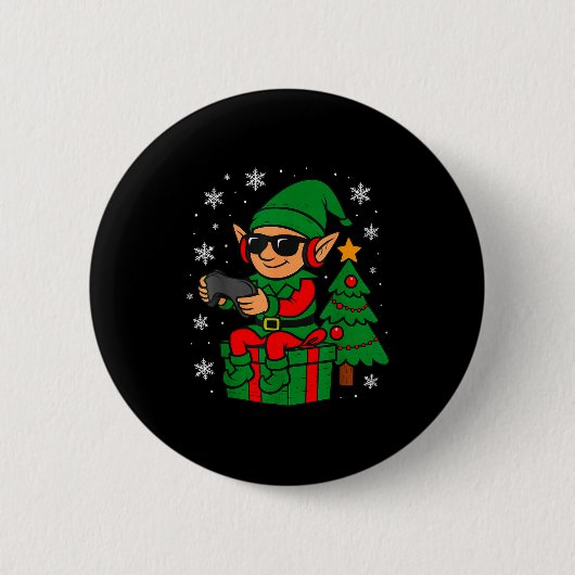 Christmas Gamer Retro Elf Funny Xmas Gaming Boys K Button (Vorderseite)