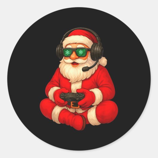 Christmas Gamer Santa Video Game Gaming Boys Men K Runder Aufkleber (Vorderseite)