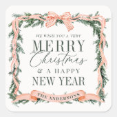 Christmas Garland Frame Holiday Quadratischer Aufkleber (Vorderseite)