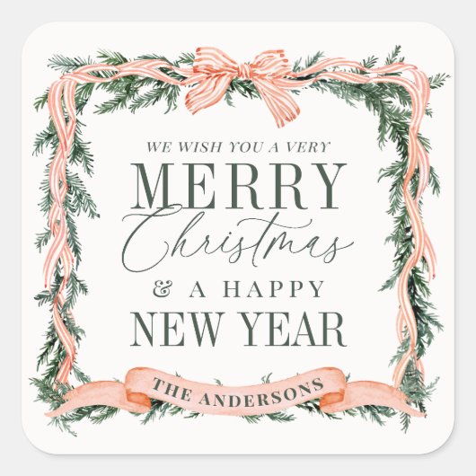Christmas Garland Frame Holiday Quadratischer Aufkleber (Vorderseite)