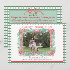Christmas Garland Red Ribbon Green Gingham Feiertagskarte