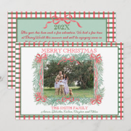 Christmas Garland Red Ribbon Green Gingham Feiertagskarte