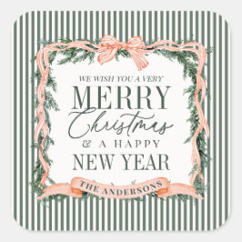 Christmas Garland Ribbon Frame Quadratischer Aufkleber