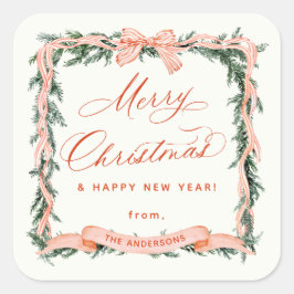 CHRISTMAS GARLAND Weihnachtsrahmen Quadratischer Aufkleber