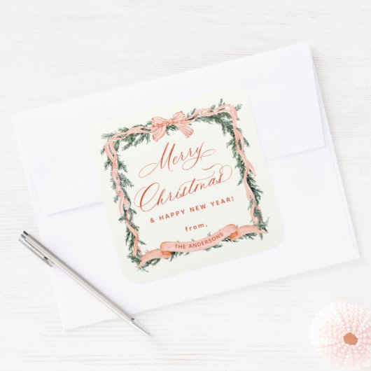 CHRISTMAS GARLAND Weihnachtsrahmen Quadratischer Aufkleber (Umschlag)