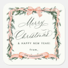 CHRISTMAS GARLAND Weihnachtsrahmen Quadratischer Aufkleber