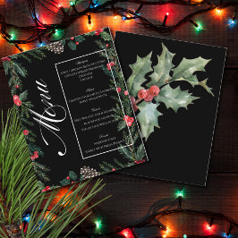 Christmas Garland with Holly Christmas Menu Flyer