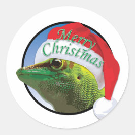 Christmas Gecko - Klassischer Rundaufkleber, glänz Runder Aufkleber