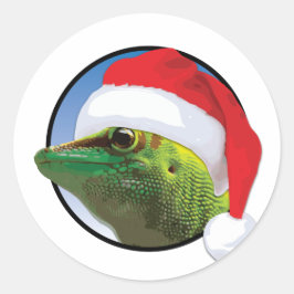 Christmas Gecko - Klassischer Rundaufkleber, glänz Runder Aufkleber