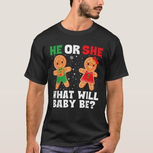 Christmas Gender Reveal Gingerbread Cookie He or S T-Shirt (Vorderseite)