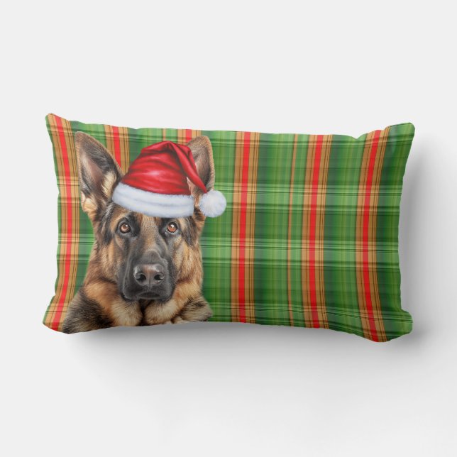 Christmas German Shepherd Red Green Plaid Holiday Lendenkissen (Rückseite)