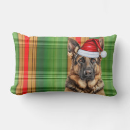 Christmas German Shepherd Red Green Plaid Holiday Lendenkissen