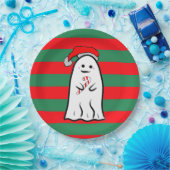Christmas Ghost on Red and Green Stripes Pappteller (Party)