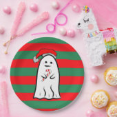 Christmas Ghost on Red and Green Stripes Pappteller (Party)