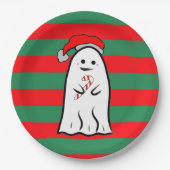 Christmas Ghost on Red and Green Stripes Pappteller (Vorderseite)