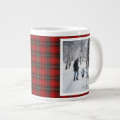 Christmas Gift 2 Photo Trendy Red Plaid Rustic Jumbo-Tasse (Vorderseite Rechts)