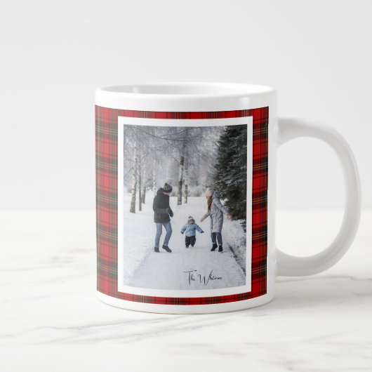 Christmas Gift 2 Photo Trendy Red Plaid Rustic Jumbo-Tasse (Rechts)