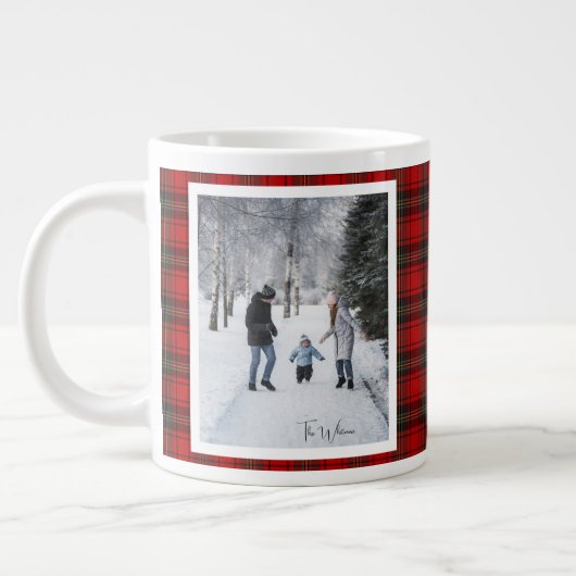 Christmas Gift 2 Photo Trendy Red Plaid Rustic Jumbo-Tasse (Links)