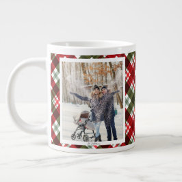Christmas Gift 2 Photo Trendy Red Plaid Rustic Jumbo-Tasse