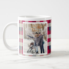 Christmas Gift 2 Photo Trendy Red Plaid Vintage Jumbo-Tasse