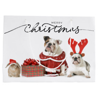 CHRISTMAS GIFT BAG BULLDOGS UND RABBIT GROßE GESCHENKTÜTE