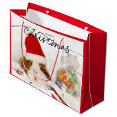 CHRISTMAS GIFT BAG HAMSTER MIT WEIHNACHTSMANNMÜTZE GROßE GESCHENKTÜTE (Vorderseite Schrägansicht)