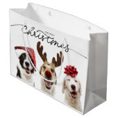 CHRISTMAS GIFT BAG HAPPING HUNDEN FEIERN GROßE GESCHENKTÜTE (Rückseite Schrägansicht)