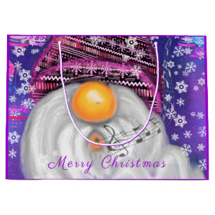 Christmas Gift Bag Happy Gnome In Purple Hat Große Geschenktüte
