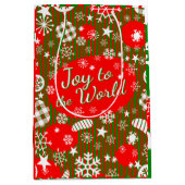 Christmas Gift Bag – Joy to the World Red & Green Mittlere Geschenktüte (Vorderseite)