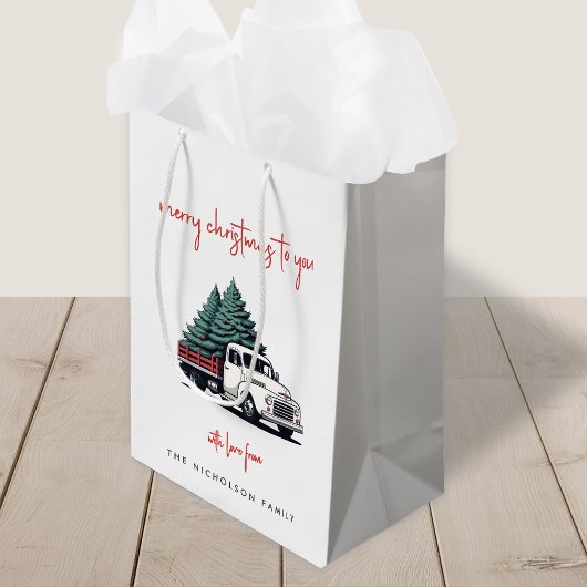 Christmas Gift Bag | Truck Holiday Present Bags Mittlere Geschenktüte