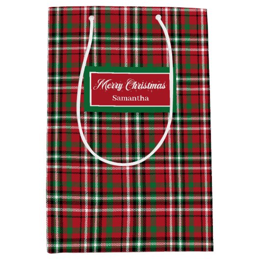 Christmas Gift Bags Red Green Plaid Holiday Accent Mittlere Geschenktüte (Vorderseite)