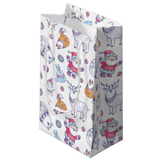 Christmas Gift Bags with Santa & Holiday Animals Kleine Geschenktüte (Vorderseite Schrägansicht)