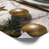 Christmas Gift Box with Green Ribbon on Festive Ta Poster (Ecke)