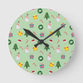 Christmas Gift – Cute Holiday Pattern with Snowman Runde Wanduhr