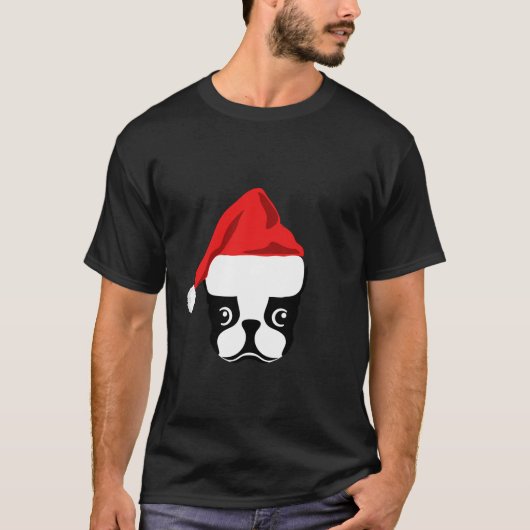 Christmas Gift for Dog Lover Funny Santa Hat Bosto T-Shirt (Vorderseite)
