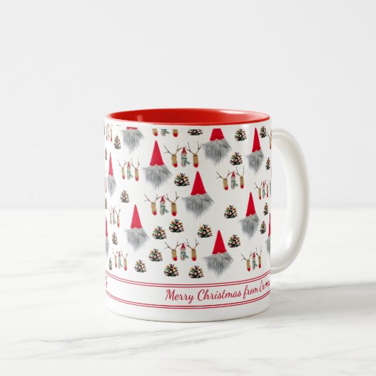 Christmas Gift For Uncle, Gnome & Reindeer Pattern Zweifarbige Tasse (VorderseiteRechts)