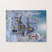 Christmas Gift Winter White Snowman Blue Rustic Puzzle (Horizontal)