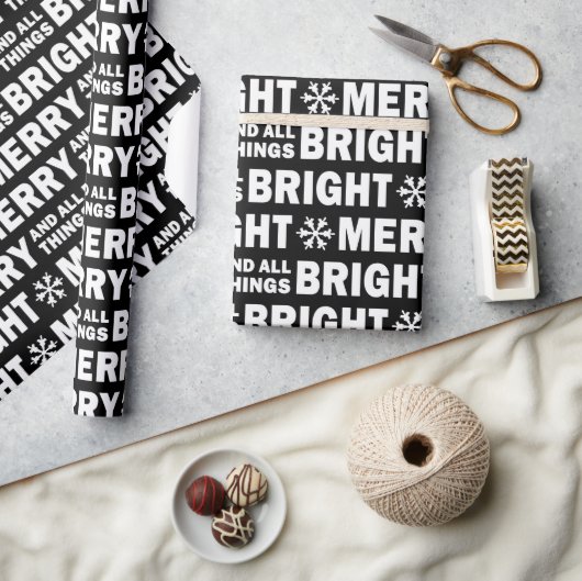 Christmas Gift Wrap | Merry and Bright Black White Geschenkpapier (Basteln)