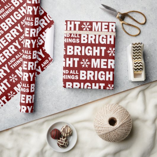 Christmas Gift Wrap | Merry and Bright Dark Red Geschenkpapier (Basteln)
