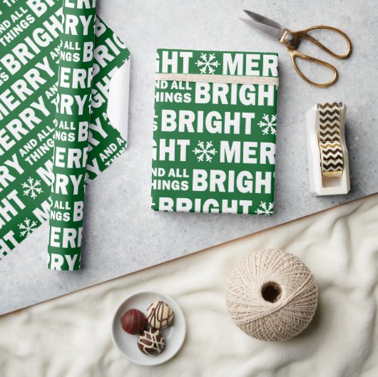 Christmas Gift Wrap | Merry and Bright Green White Geschenkpapier (Basteln)