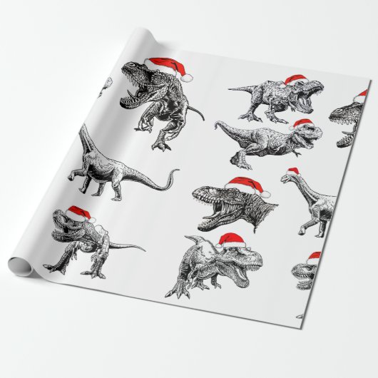 CHRISTMAS GIFT WRAP MIT DINOSAUREN MIT WEIHNACHTSM GESCHENKPAPIER (Ungerollt)