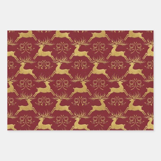 Christmas Gilded Leather Reindeer Geschenkpapier Set (Vorderseite)
