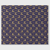 Christmas Gilded Leather Reindeer Navy Blue Geschenkpapier (Flach)